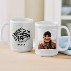 Adventure Begins Speckled Photo Mug