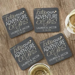 Adventure Begins Wedding Coasters
