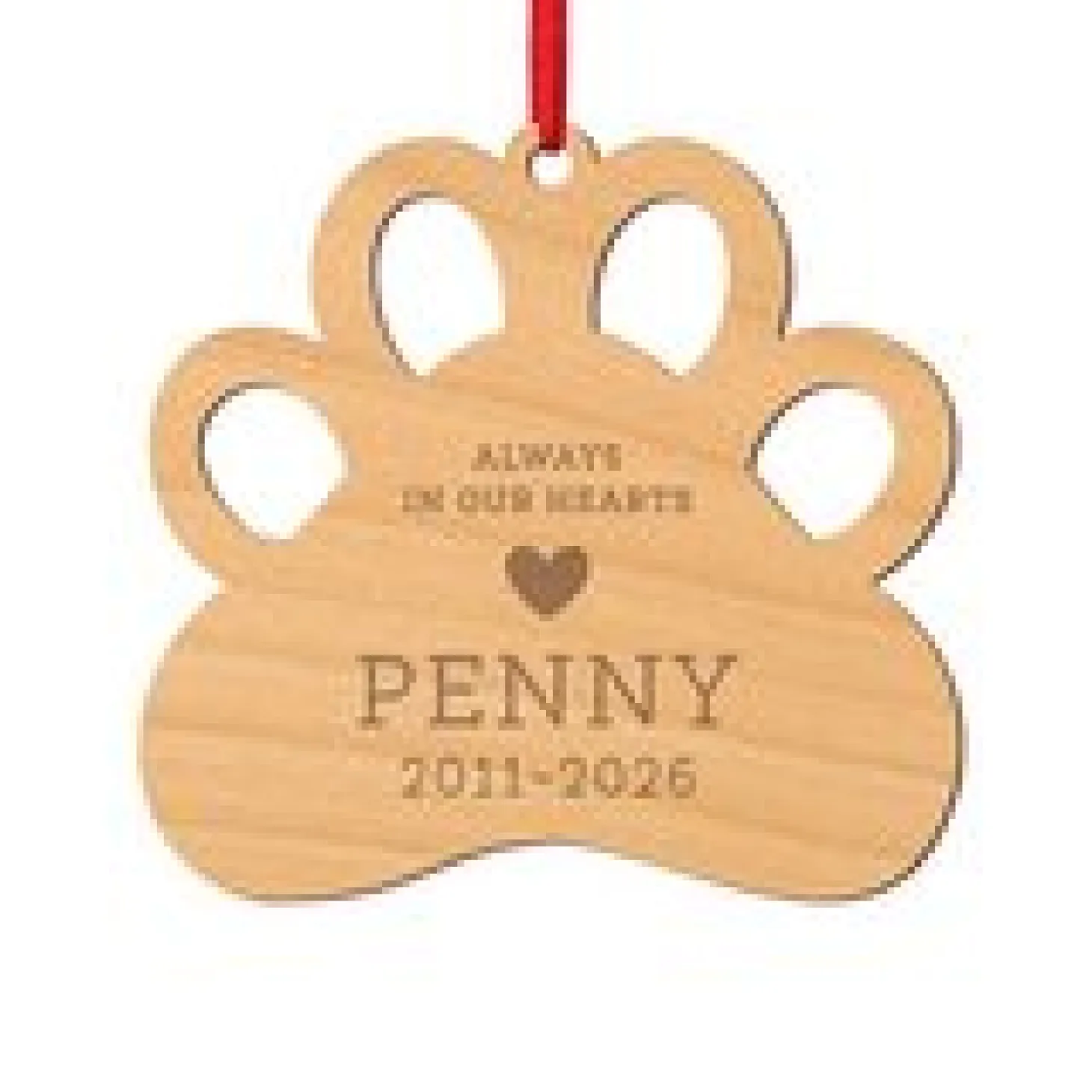 Always in Our Hearts Pet Memorial Laser Cut Wood Ornament
