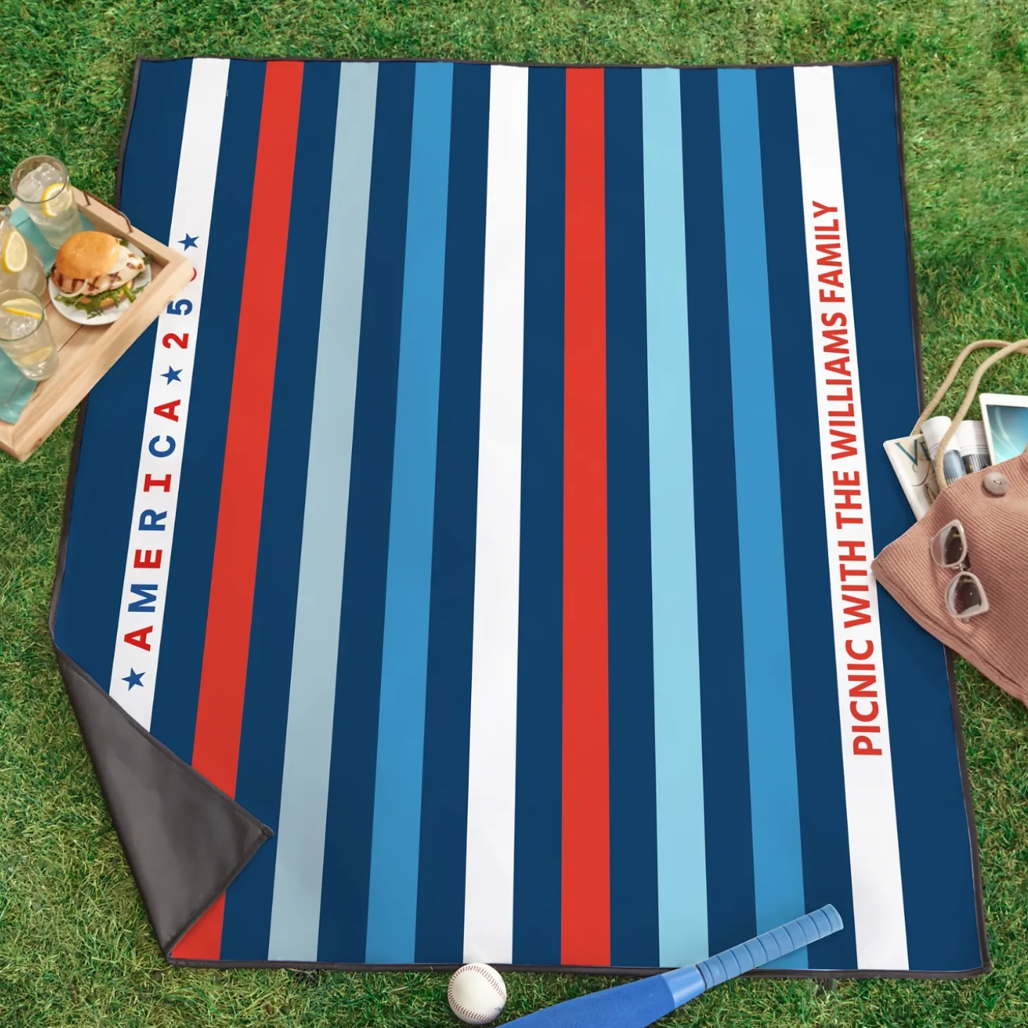 America250™ Red White & Blue Striped Picnic Blanket