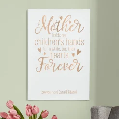A Mother Holds Her Child's Hand Leather Wall Art
