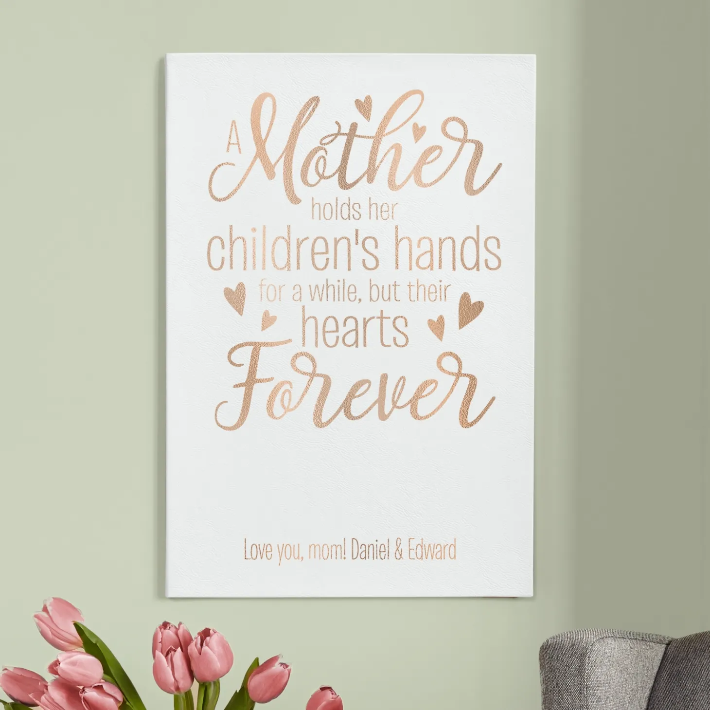 A Mother Holds Her Child's Hand Leather Wall Art