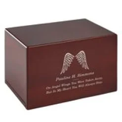 Angel's Wings Engraved Wood Cremation Urn