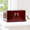 Angel's Wings Engraved Wood Cremation Urn