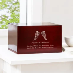 Angel's Wings Engraved Wood Cremation Urn