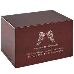 Angel's Wings Engraved Wood Cremation Urn