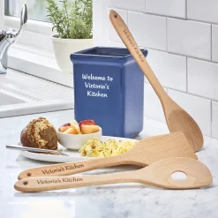 Any Message Wooden Utensil Holder Set