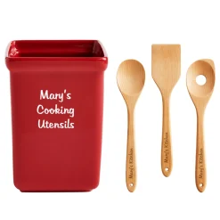 Any Message Wooden Utensil Holder Set