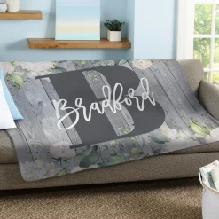 Barnwood Floral Name Plush Blanket