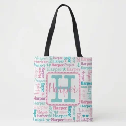 Beachy Collage Name Tote Bag