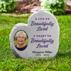 Beautifully Loved Memorial Standing Heart Garden Stone