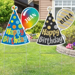 Birthday Hat & Balloon Yard Sign