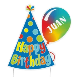 Birthday Hat & Balloon Yard Sign