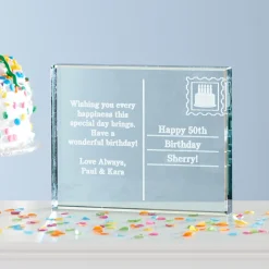 Birthday Postcard Glass Block