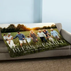 Bless This Family Photo Plush Blanket