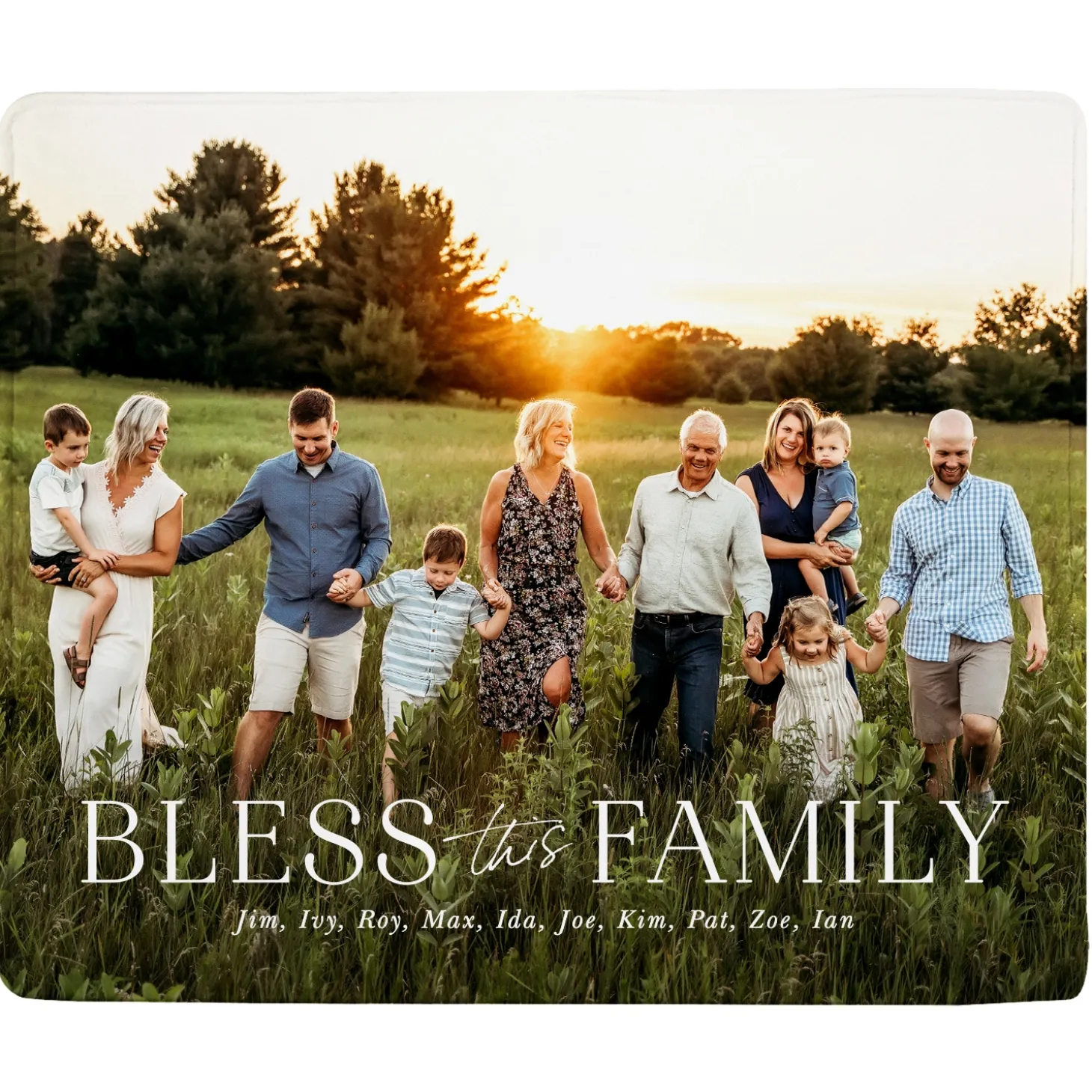 Bless This Family Photo Plush Blanket