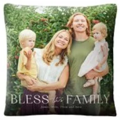 Bless This Family Photo Throw Pillow