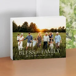 Bless This Family Photo Wood Block