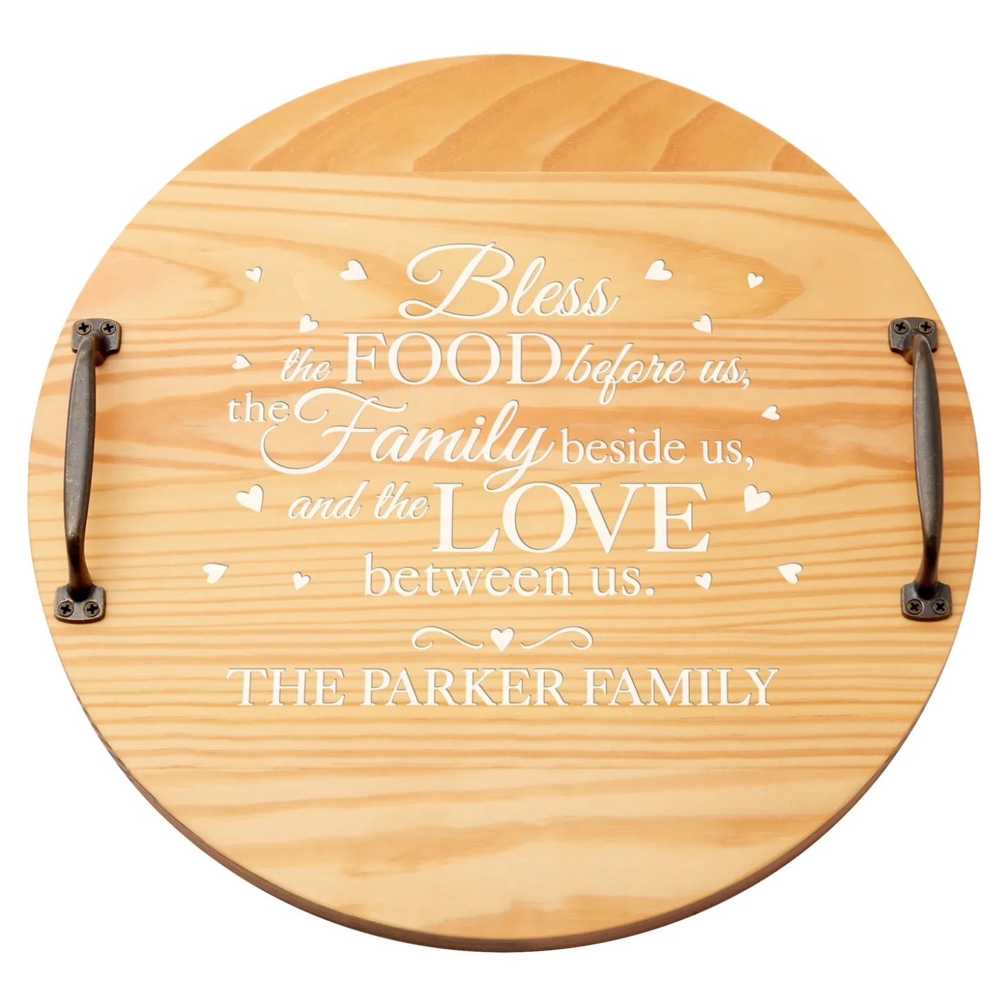 Bless This Food Classic Pine Wine Barrel Tray
