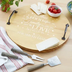Bless This Food Classic Pine Wine Barrel Tray