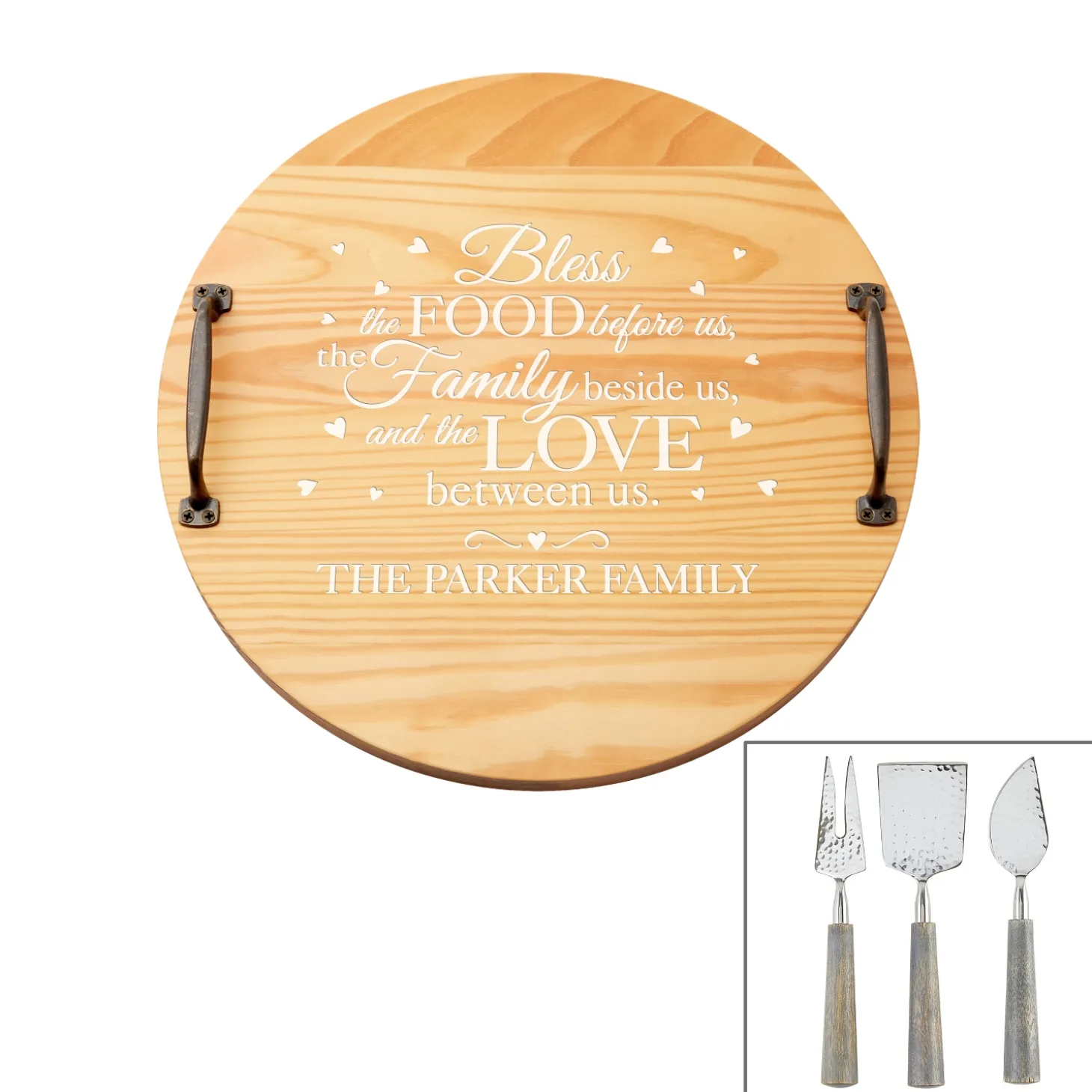 Bless This Food Classic Pine Wine Barrel Tray