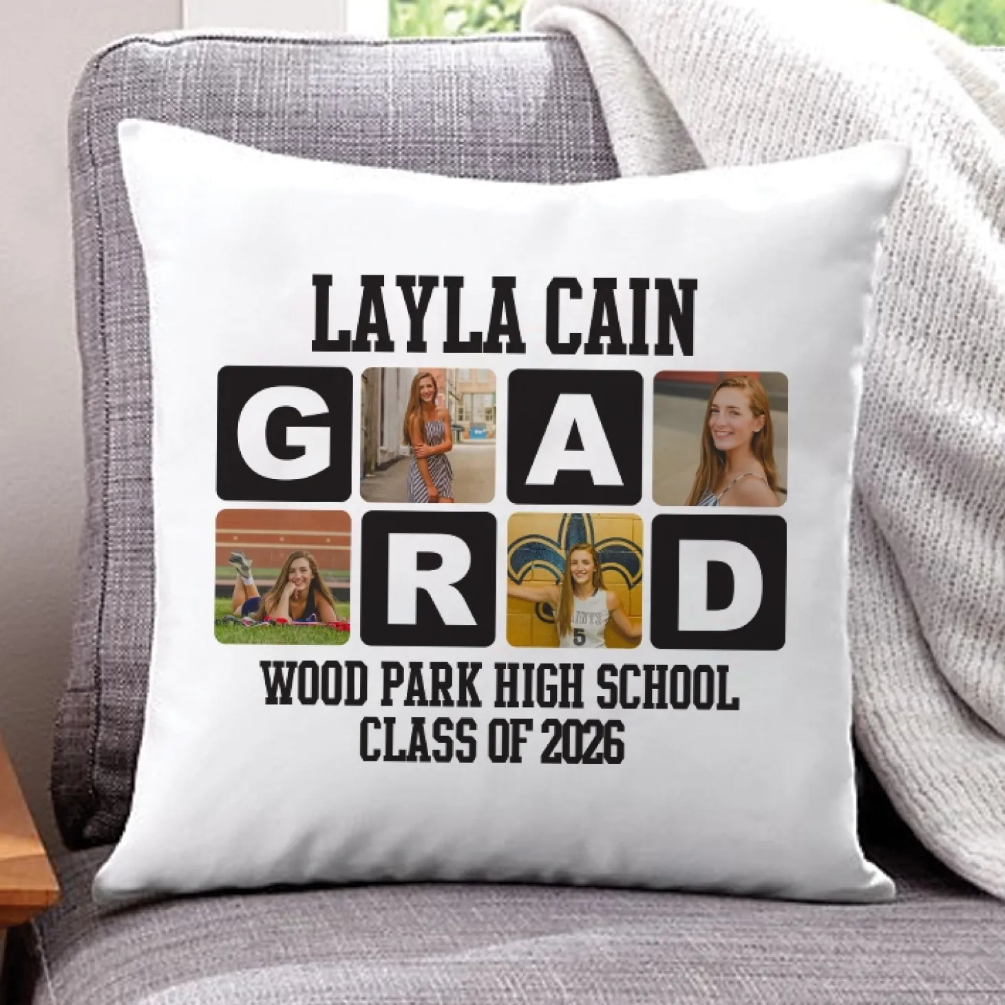 Blocks Of Color Graduation Photo Throw Pillow