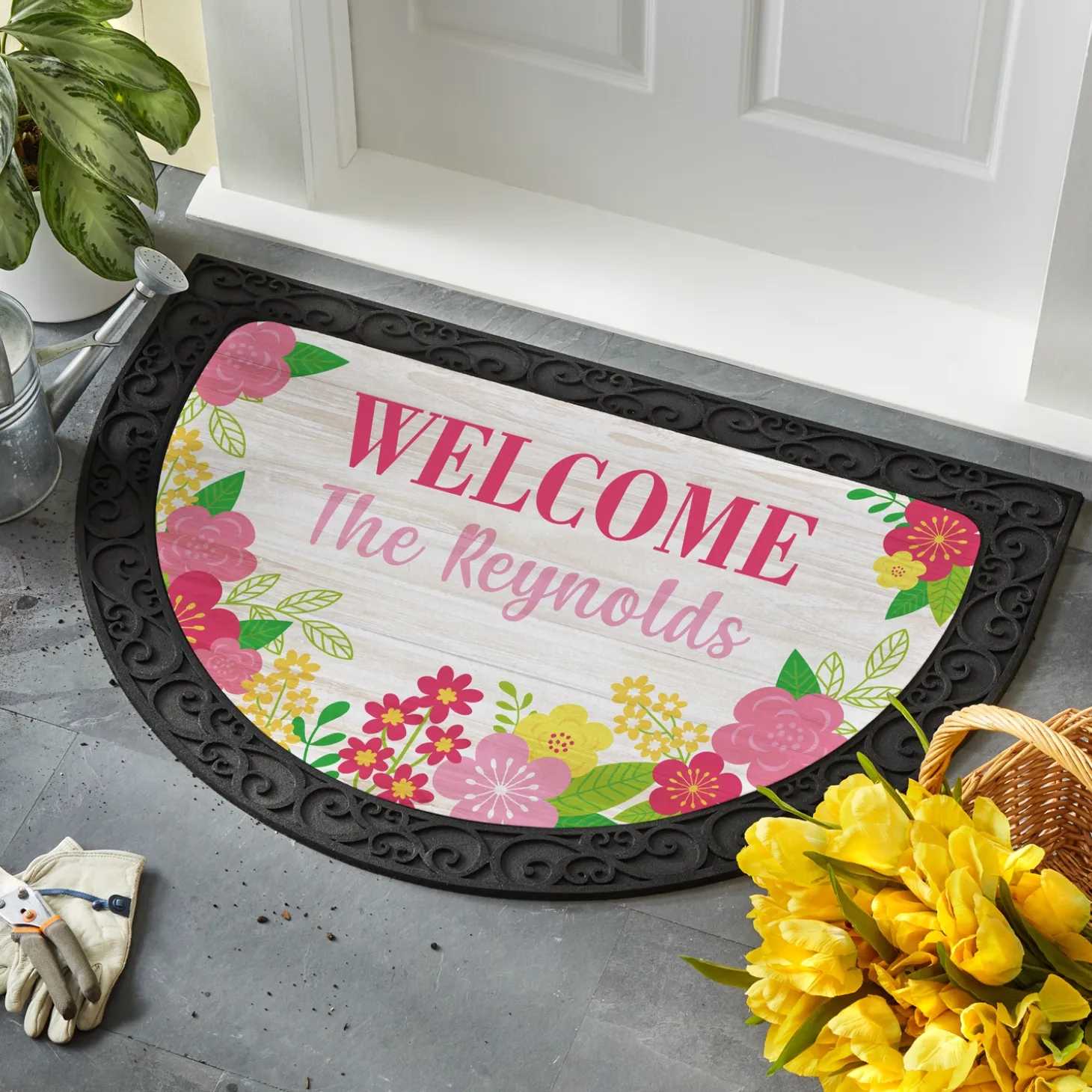Blooming Flowers Half Round Doormat