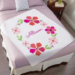 Bright Floral Name Plush Blanket