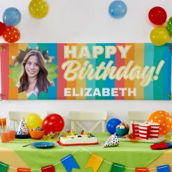 Bright Stripes Birthday Photo Banner