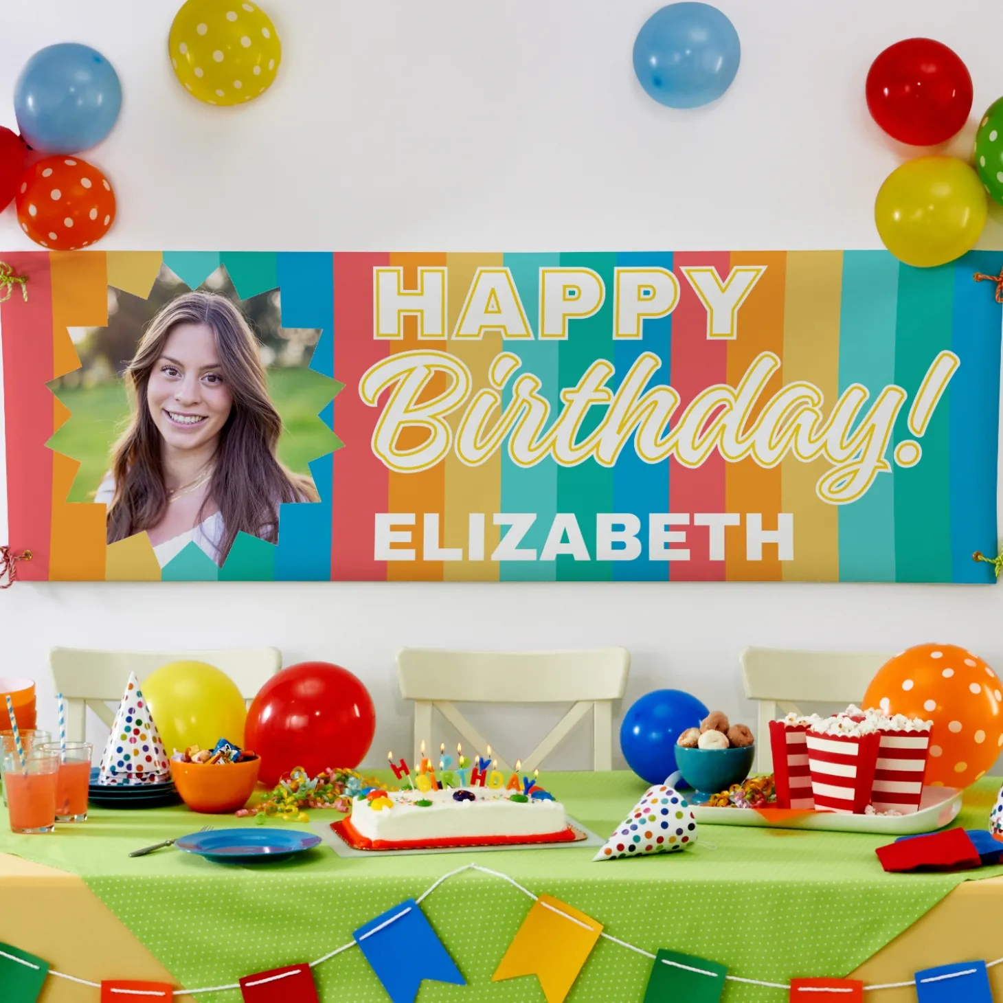 Bright Stripes Birthday Photo Banner