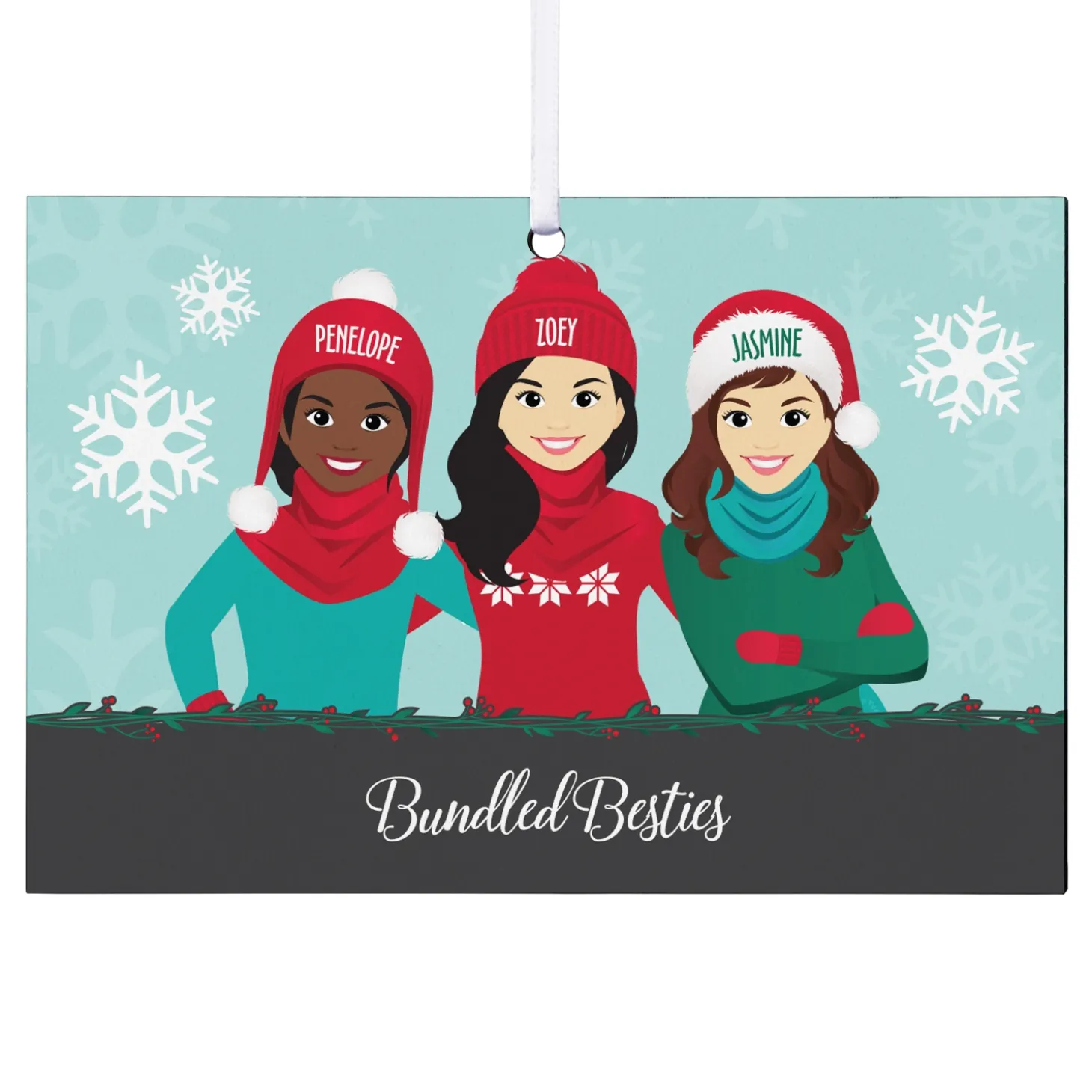 Bundled Up Besties Rectangle Ornament