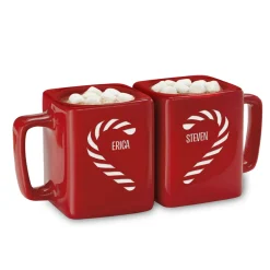 Candy Cane Couple Heart Red Square Mug Set