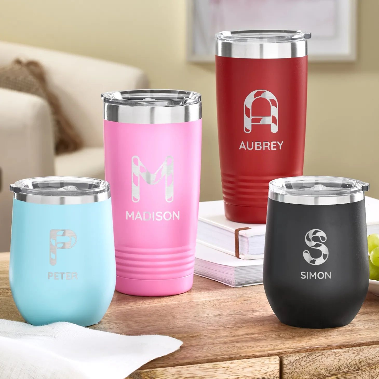 Candy Cane Initial and Name Insulated Tumblers