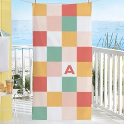 Checkerboard Initial Beach Towel