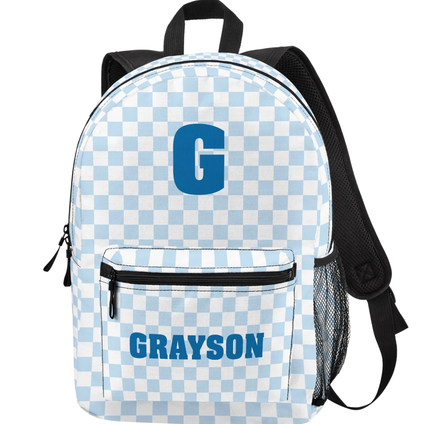 Checkered Initial and Name Backpack