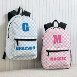 Checkered Initial and Name Backpack