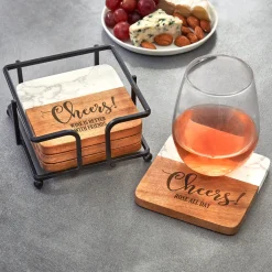 Cheers! Marble Wood Coasters