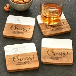 Cheers! Marble Wood Coasters