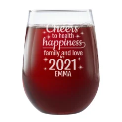Cheers to a New Year Stemless Wine Glass