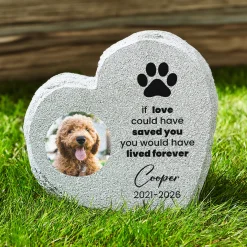 Cherished Pet Photo Standing Heart Garden Stone