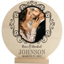 Cherish Our Love Photo Wood Circle with Stand