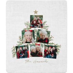 Christmas Tree Photo Collage Plush Blanket