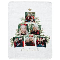 Christmas Tree Photo Collage Plush Blanket
