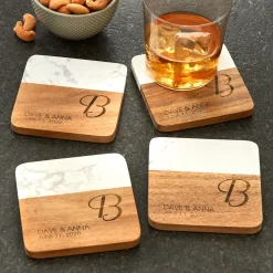 Classic Initial Marble Wood Coasters