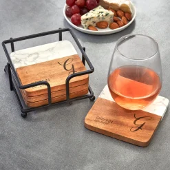 Classic Initial Marble Wood Coasters