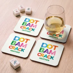 Colorful Dot Bam Crack Mahjong Wood Coasters