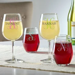Colorful Name & Initial Wine Glasses