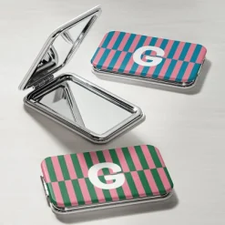 Colorful Stripes and Initial Rectangle Purse Mirror