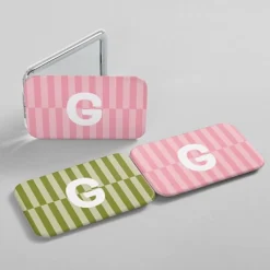 Colorful Stripes and Initial Rectangle Purse Mirror
