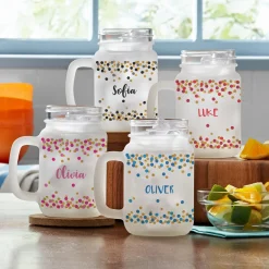 Confetti Name Frosted Mason Jar
